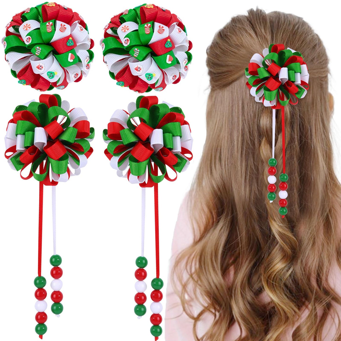 Cn 4Pcs Christmas Hair Bows For Girls, Hair Accessories With Alligator Clips For Toddlers, Kids, Teens - Back To School (Red And