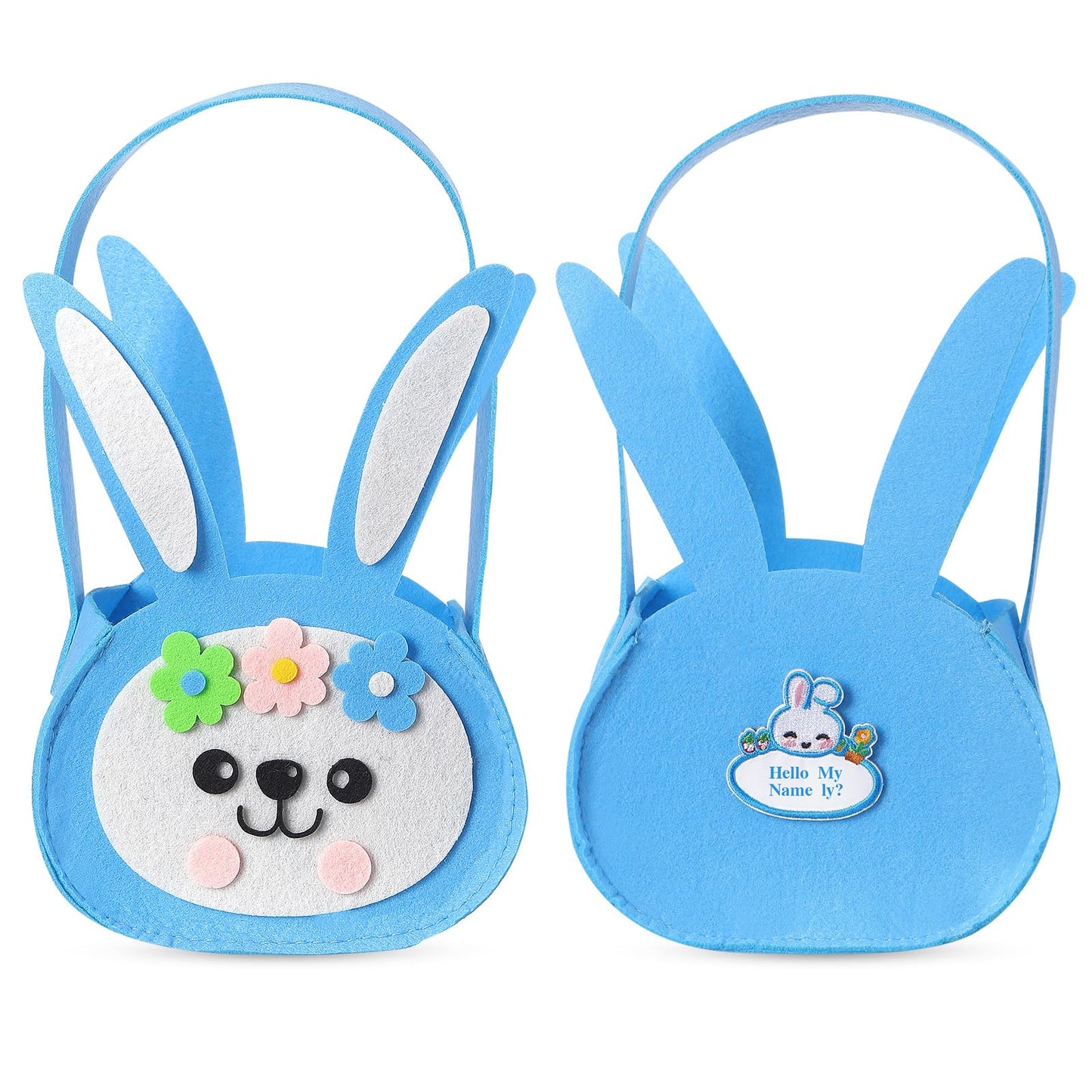 Silifine 12 Pcs Felt Easter Bunny Basket Bag With Name Stickers Set 8' Easter Egg Hunt Bags Bulk For Kids Gift Baskets Rabbit T
