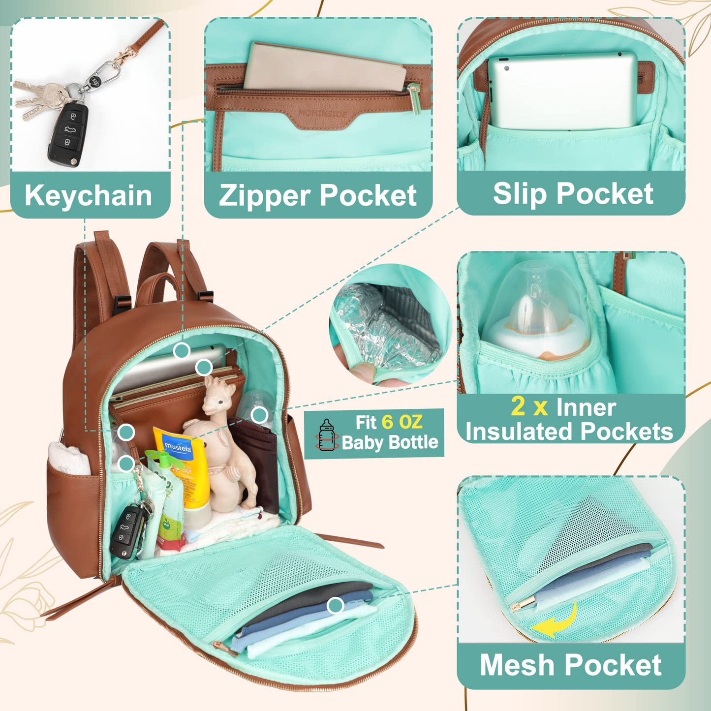 Small Diaper Bag Backpack Mominside Mini Baby Diaper Bag With 11 Pockets, Leather Travel Baby Bag For Baby Girls Boys, Diaper Ba