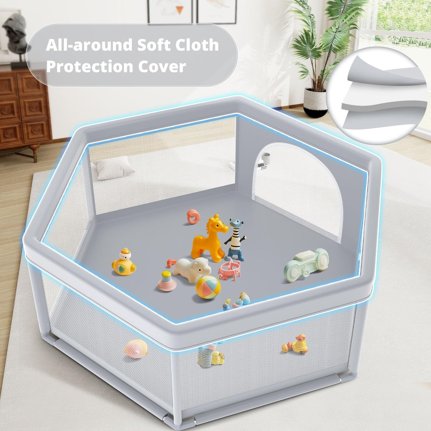 65  65 Inch Stylish Hexagonal Baby Playpen, Soft Play Pen For Babies And Toddlers, Safe Anti-Fall Baby Play Yards, Indoor & Outd