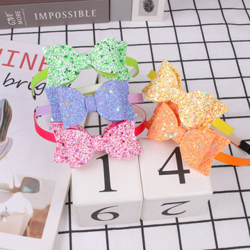 Xima Bows Headbands For Girls,Kids Headbands 3.5 Inch Sequin Glitter Hairband With Bow Little Girls Hair Bands,Pack Of 10