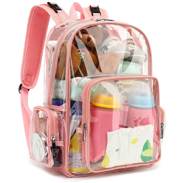 Yusudan Clear Diaper Bag Backpack for Baby Girls Boys, Mom Nappy Changing Bags for Women (Rose Gold)