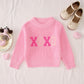 Toddler Girl Valentine'S Day Sweater Xoxo Chenille Patch Knit Sweater Chunky Long Sleeve Pullover Fall Winter Tops(Pink,2T(80))