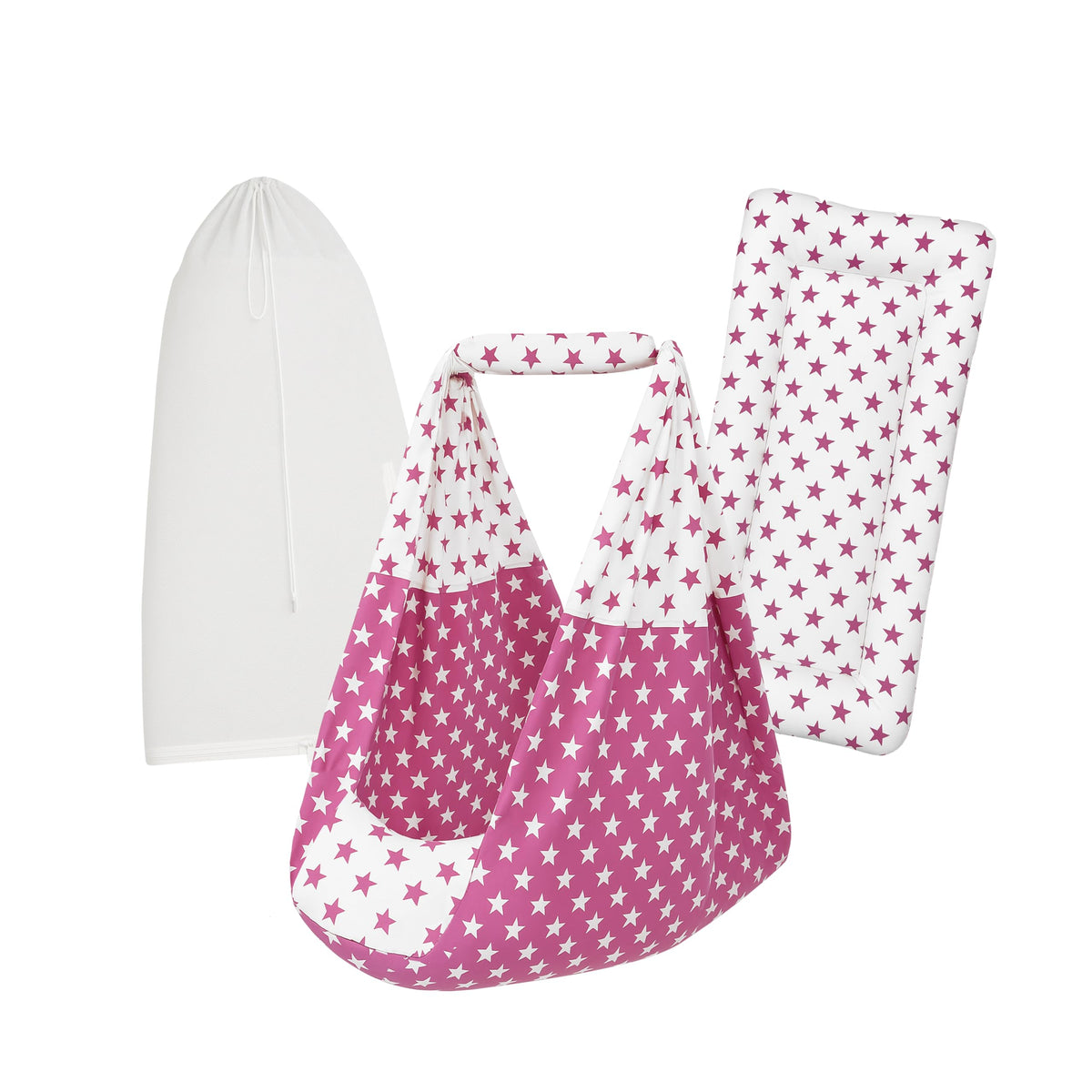 Beetot Baby Swing Cradle Set | (3 In 1) Hanging Cradle Cotton Cloth, Removable Pad, And Mosquito Net | CraDark Pink Star