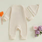 Lesimsam Newborn Infant Baby Boy Valentines Day Outfit Letter Embroidery Long Sleeve Waffle Knit Romper Jumpsuit With Hat(Aprico