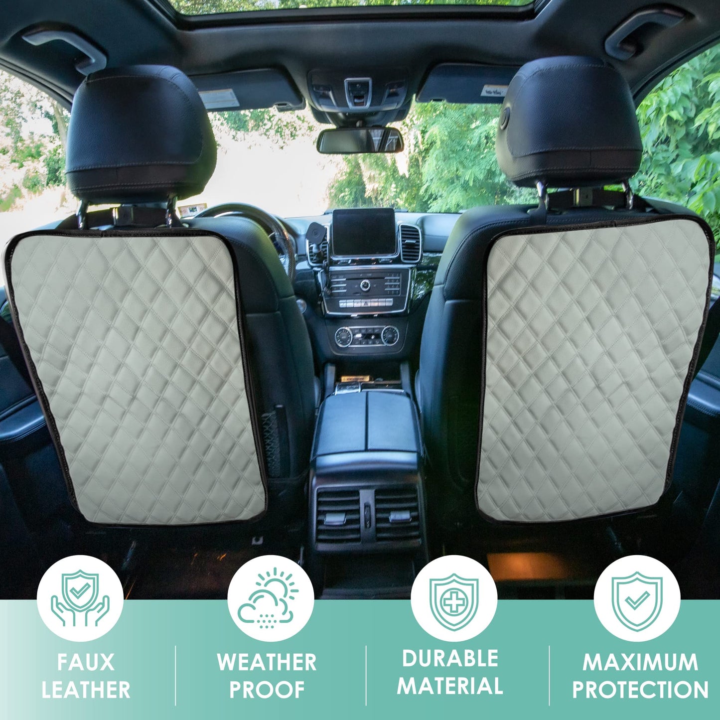 Fh Group Faux Leather Back Seat Kick Protectors - 2 Pack Diamond Stitched Back Seat Protector For Driver And Passenger Seat, Wat