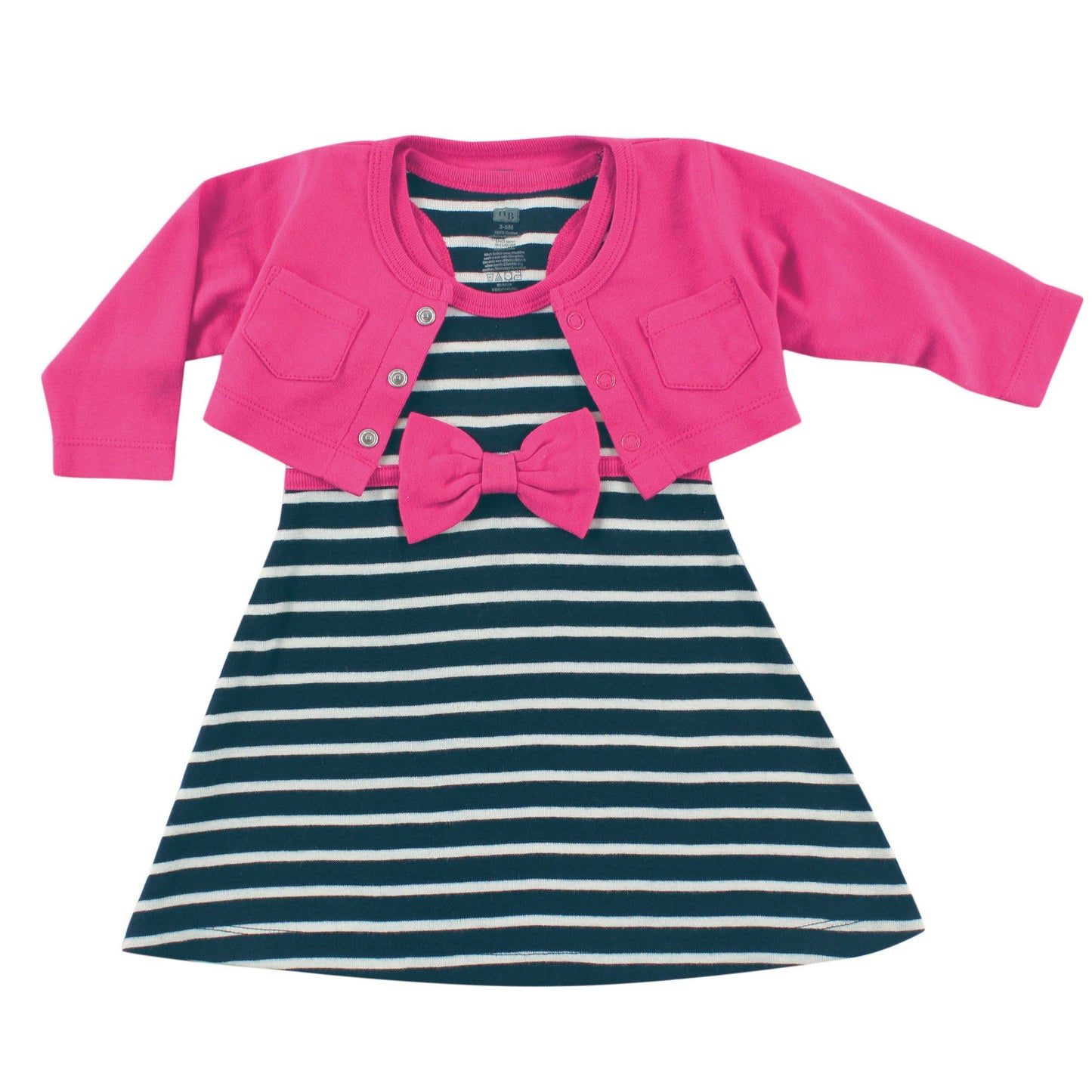Hudson Baby Girls' Cotton Dress And Cardigan Set, Berry Navy, 6-9 Months