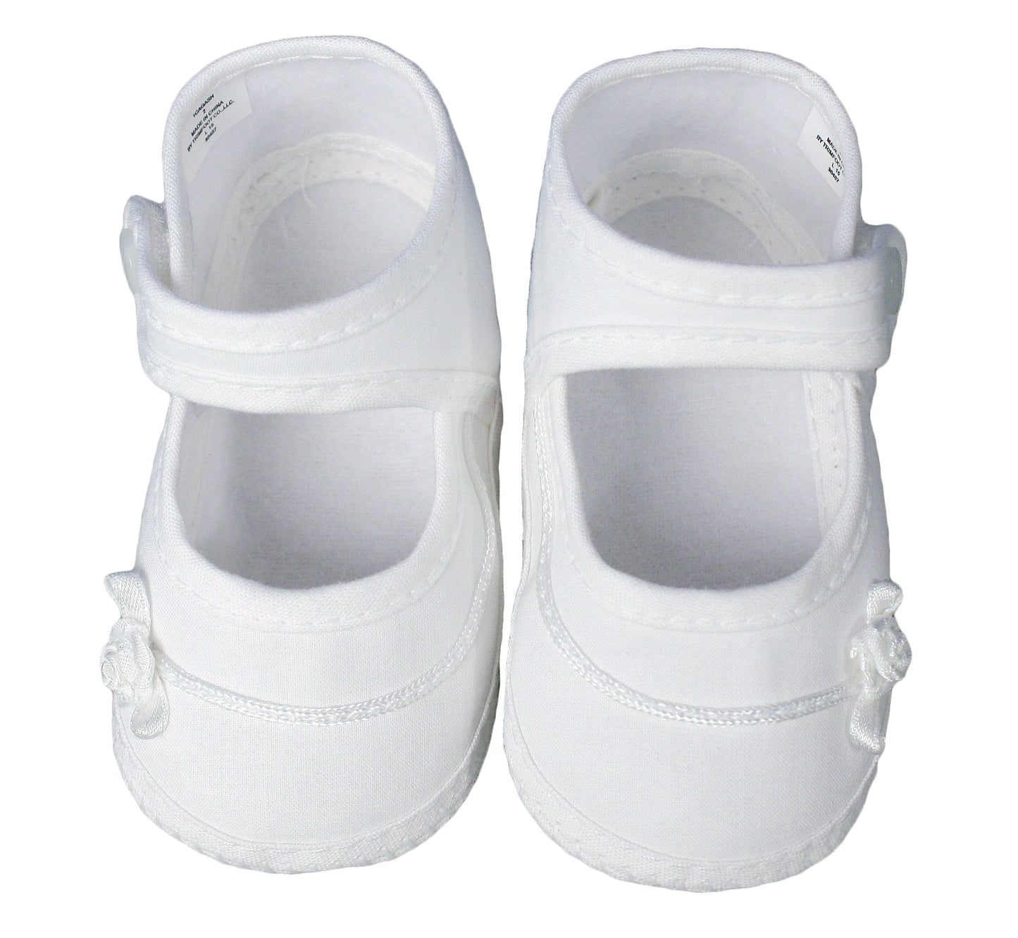 Little Things Mean A Lot Girls Cotton Batiste Shoe Embroidered with Tiny Braid and Rosebud - Size 2