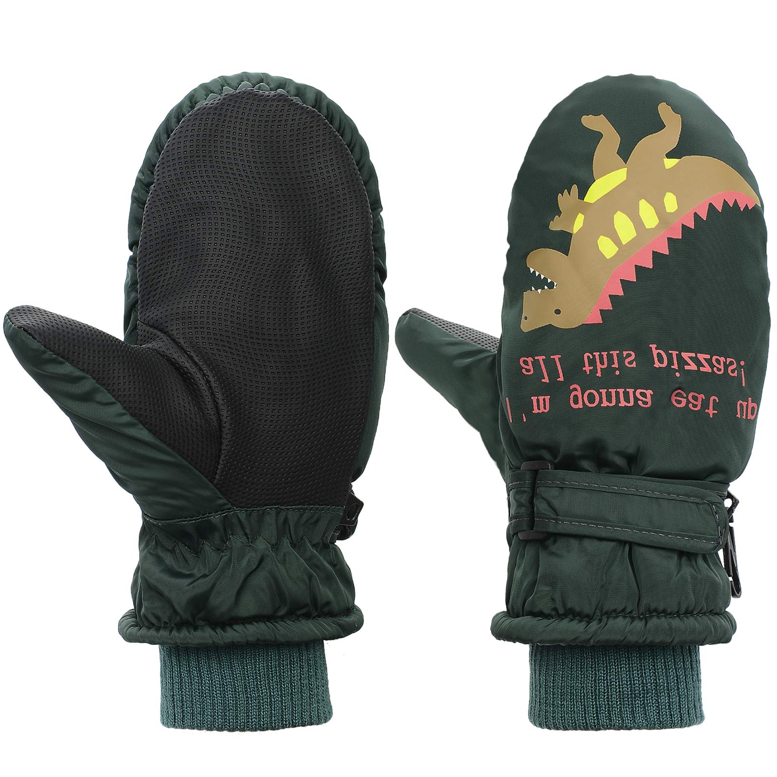 Toddler Mittens Winter Snow Glove Waterproof Mitten Warm Fleece Kid Ski Gloves For Boys Girls Green Dinosaur S