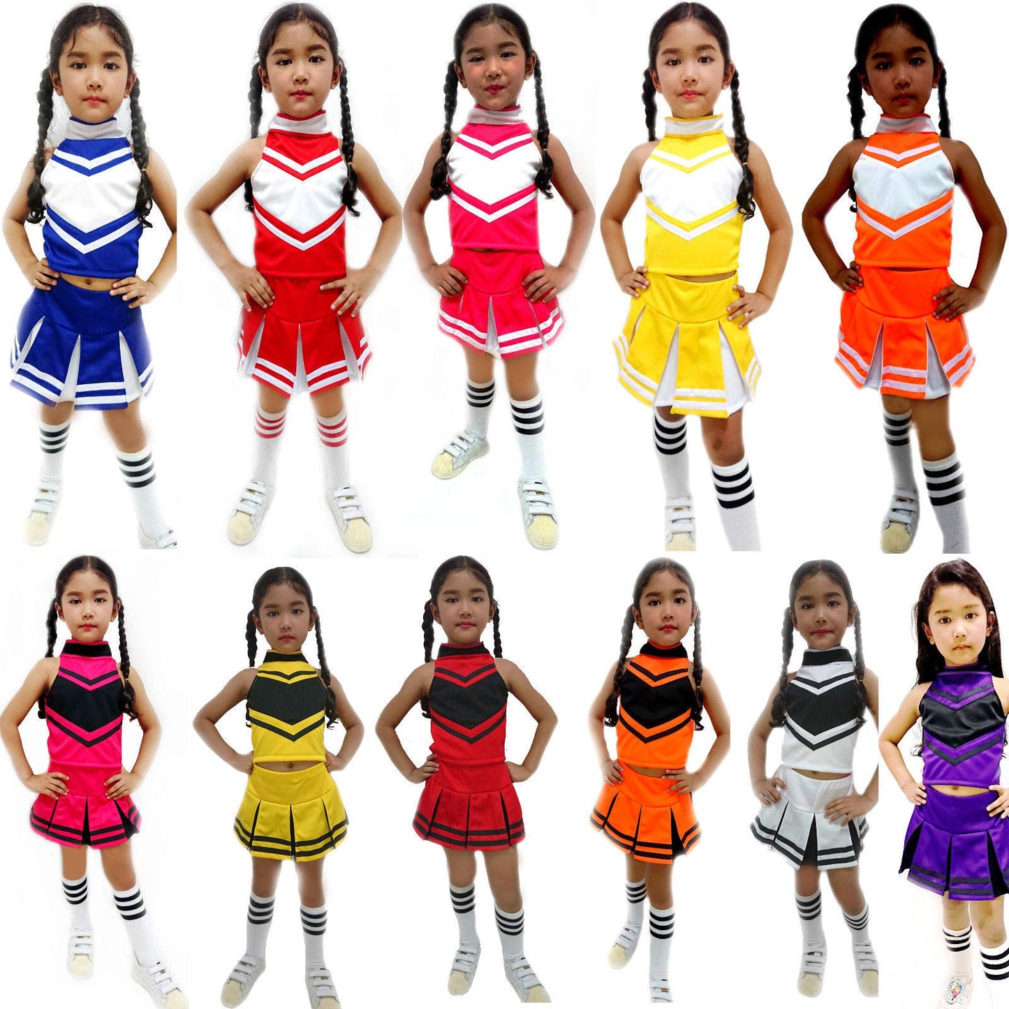 Total 2550 Little Girls' Cheerleader Cheerleading Outfit Uniform Costume Cosplay Halloween Medium Blue/White (L / 8-10)