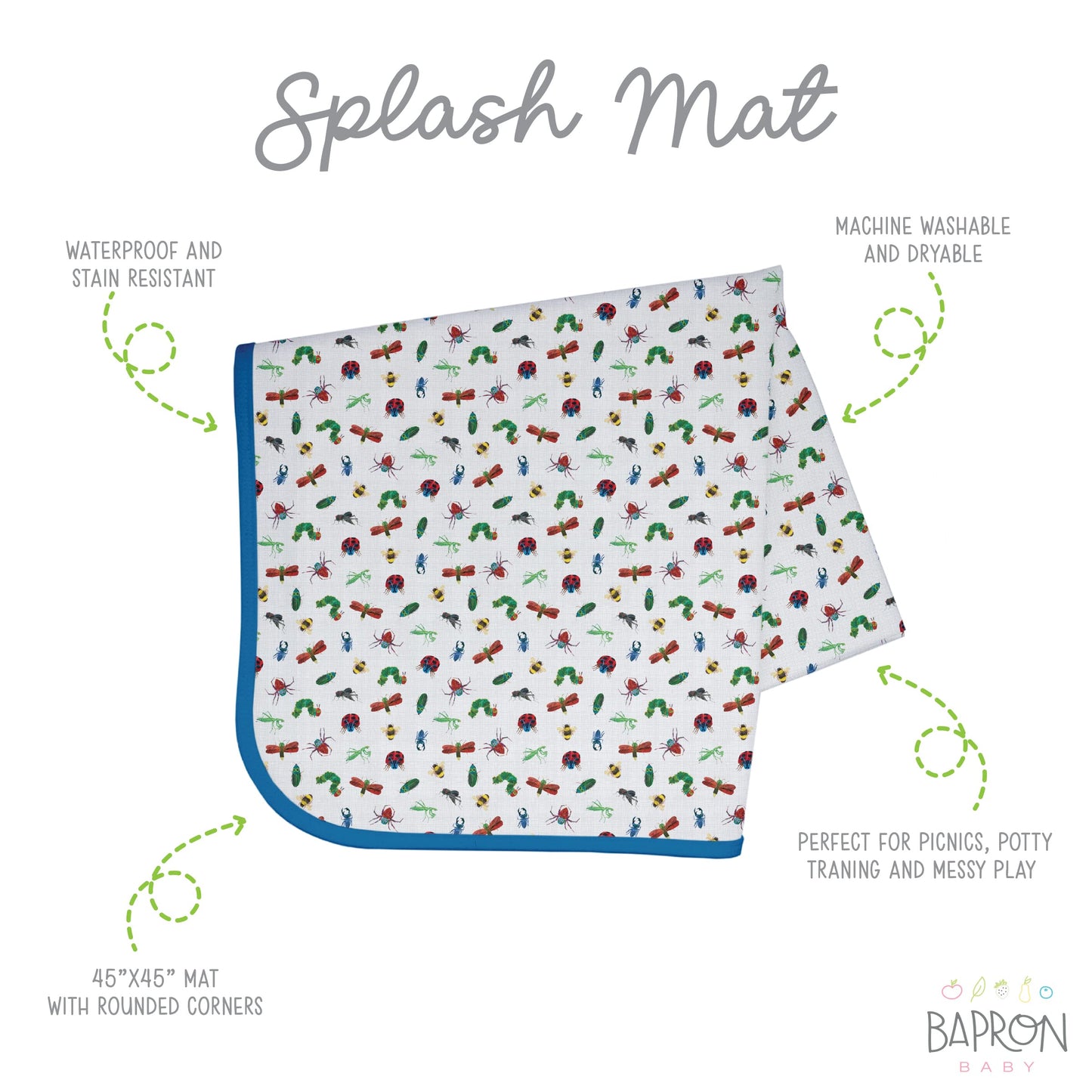Bapronbaby Eric Carle Bug World Splash Mat - Waterproof Catch-All For Under High Chairs, Floors, Tables, Playtime Or Arts & Craf