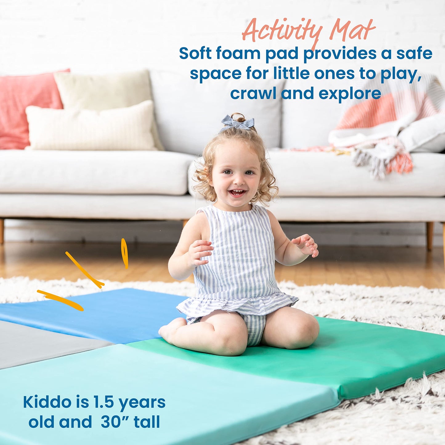 Ecr4Kids Softzone Quad Fold-N-Go Activity Mat, Folding Playmat, Contemporary