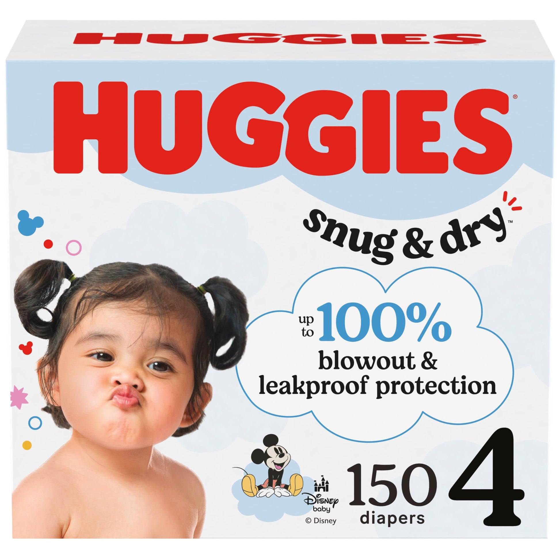 Huggies Size 4 Diapers, Snug & Dry Baby Diapers, Size 4 (22-37 Lbs), 150 Count, Packaging May Vary