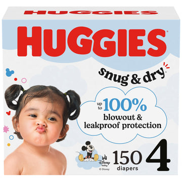 Huggies Size 4 Diapers, Snug & Dry Baby Diapers, Size 4 (22-37 Lbs), 150 Count, Packaging May Vary
