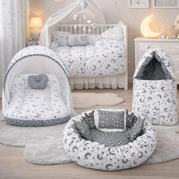 Infantbond Cotton Sleeping Essential Reversible Nest Mattress With Net For Baby (Moon Grey, 06 Months)