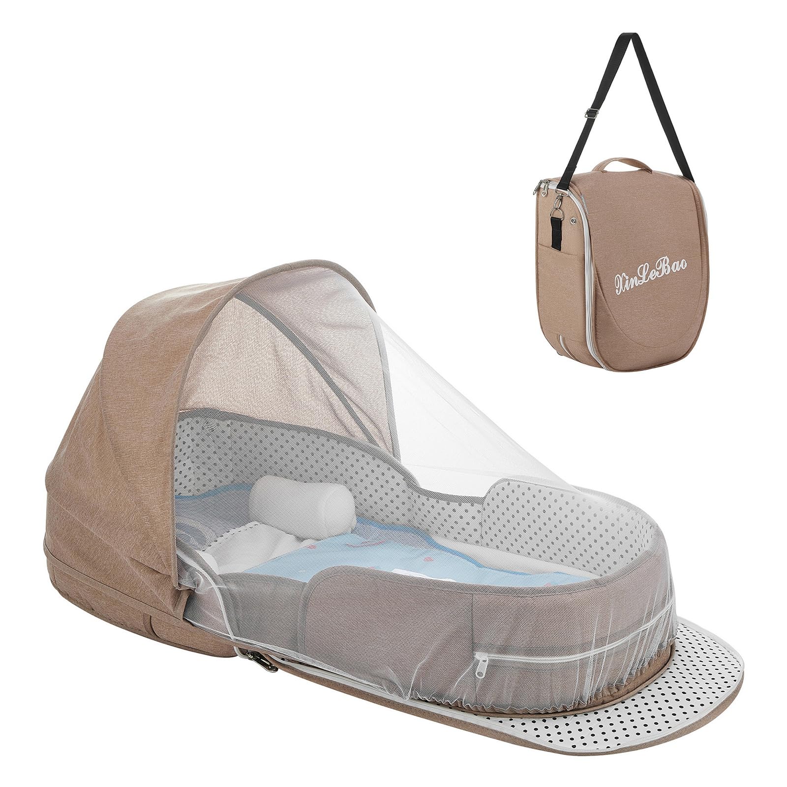 Baby Travel Bassinet Portable Bassinets, Foldable Carry Bag Bassinet Travel Crib, Lightweight Baby Lounger Pod Infant Bed with 2