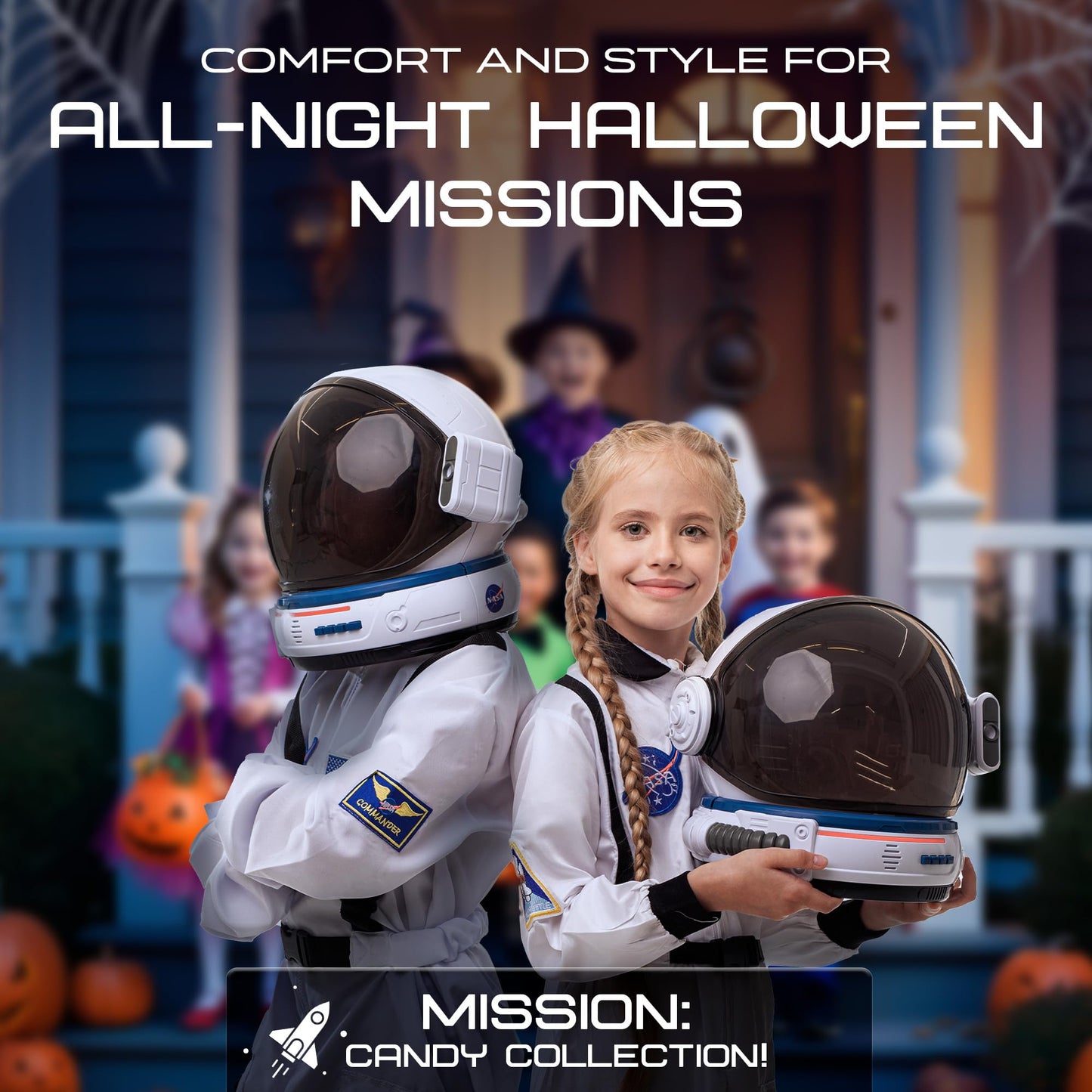 Aerosquad Kids Astronaut Costume With Helmet, Nasa Space Helmet Suit For Toddler With Led Lights, Movable Visor & Mission Sounds