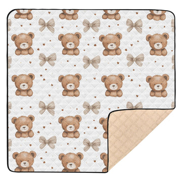 OTVEE Baby Play Mats for Floor Playpen Cute Brown Bears Bows 50x50 Inch Infants Toddlers Crawling Mat Soft Foam Padded Foldable 