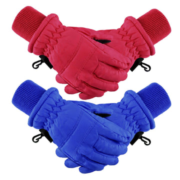 2 Pairs Kids Winter Ski Gloves Waterproof Warm Snow Mittens Full Finger Gloves For Toddlers Infants (Red, Royal Blue, 1-3 Years)