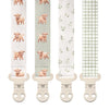 Stadela Baby Fabric Pacifier Clip Holder, Plastic Clip, 4-Pack, Farm Pattern, Rowan Set