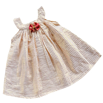 Picksparrow Girls Cotton Frock/Traditional KneeLength Dress/Kerala Kasavu Dress (StripesU Neck) (36 Months), Gold