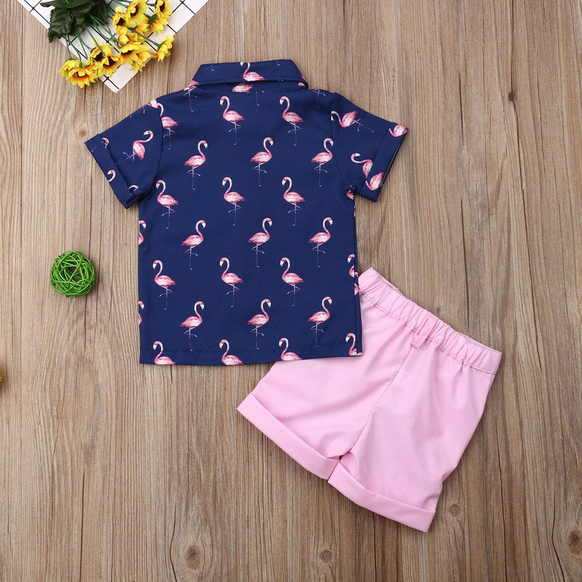 Toddler Baby Boy Flamingo Short Sleeve Button Down Shirt & Casual Shorts Set Summer Outfits 1-6 Years Clothes
