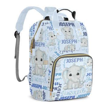 Perarts Custom Diaper Bags for Boys, Personalized Diaper Bag Blue Elephant Customized Mommy Diaper Bags Shoulder Casual Daypack 