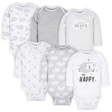 Gerberunisex Baby6 Pack Long-Sleeve Onesies Bodysuitsheep Grey6-9 Months