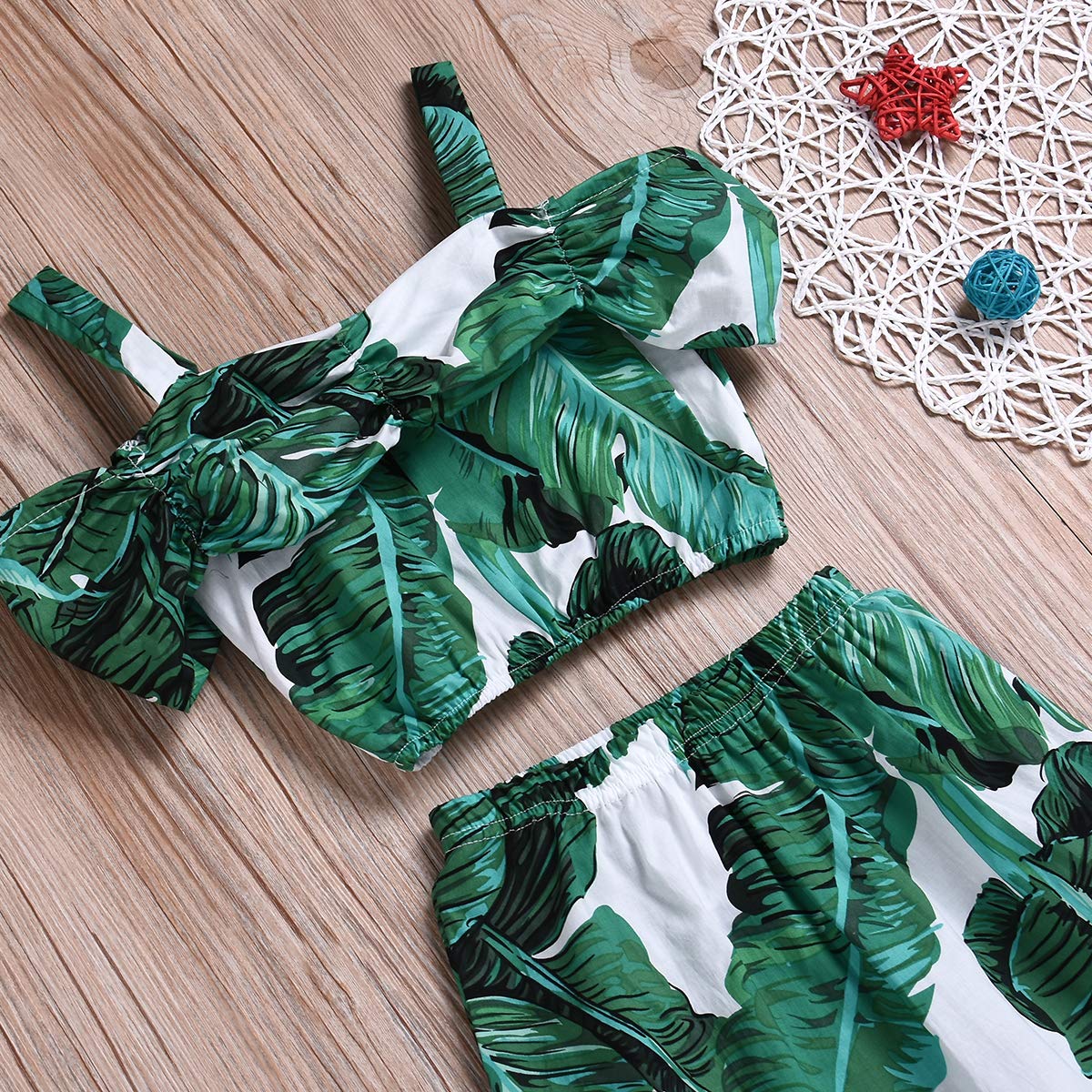 Boebnozcv Toddler Baby Girl Strap Banana Leaf Print Strappy Cold Shoulder Cropped Top + Long Skirts Outfits Clothes Set (Green,