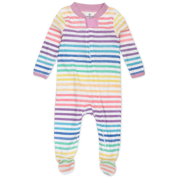 Honestbaby Baby Girls Play Footed Pajamas One-Piece Jumpsuit Zip-Front Pjs 100% Organic Cotton For And Toddler Sleepers, Rainbow