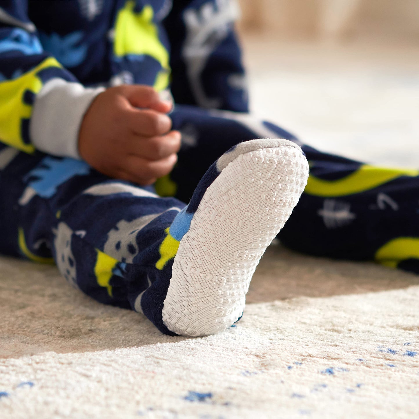 Gerber Baby Boys' Toddler Loose Fit Flame Resistant Fleece Footed Pajamas 2-Pack, Blue Dinos, 3-6 Months