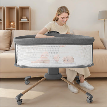 Electric Smart Soothing Baby Bassinet with 5 Rocking Speeds, 3 Timer Modes, 12 Soothing Musics, 3 Adjustable Heights, Breathable
