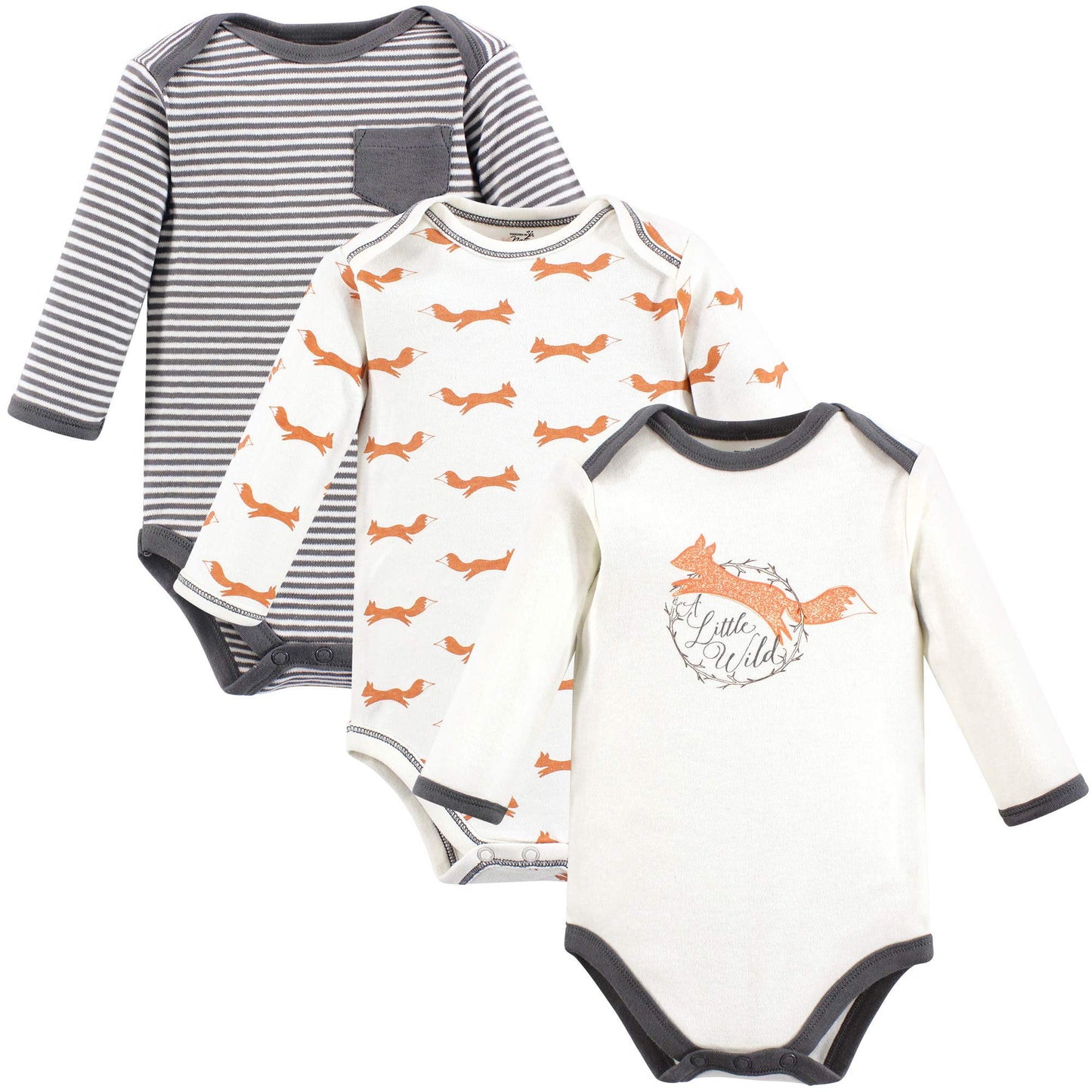 Touched By Nature Baby Organic Cotton Long-Sleeve Bodysuits, Fox, 3-6 Months