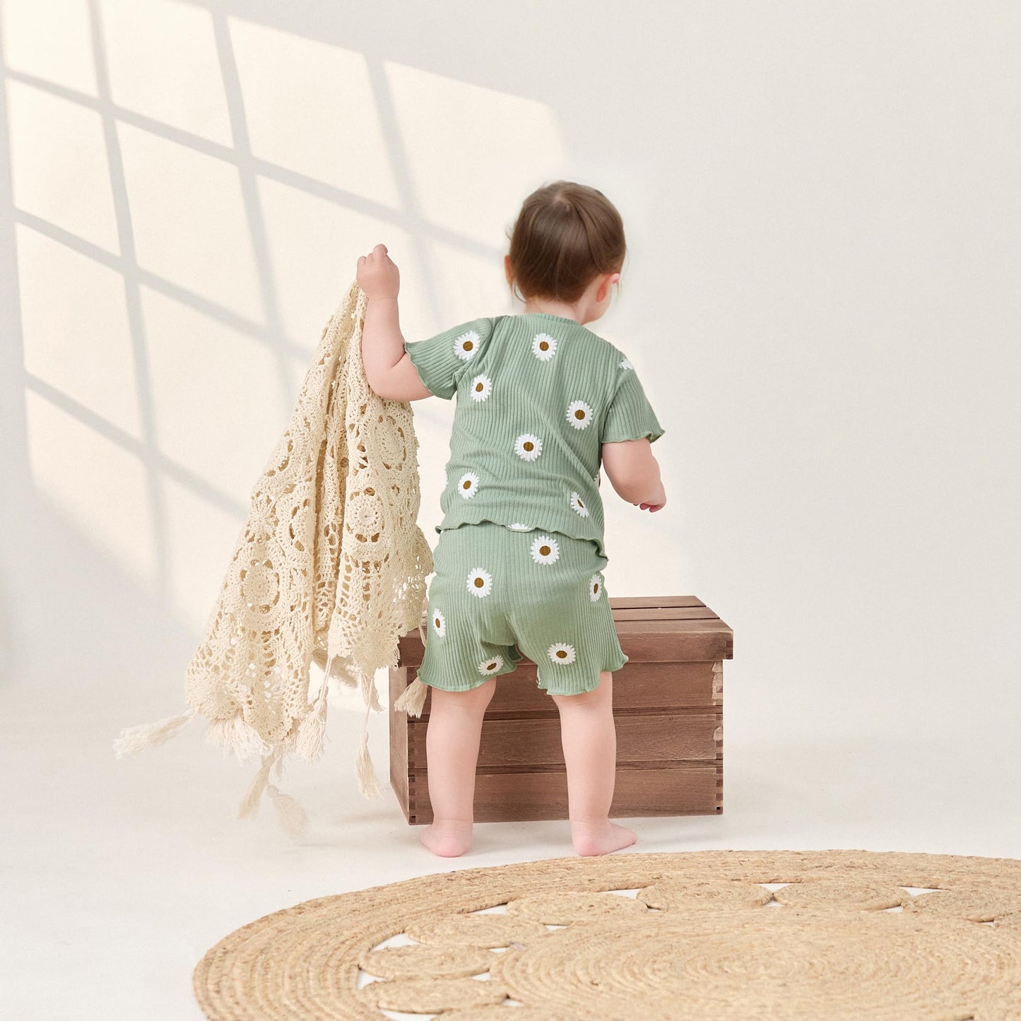 Kupretty Toddler Baby Girl Summer Clothes Ruffle Knit Daisy Floral Short Sleeves T-Shirt Tops + Shorts Cute Outfits Set (Ruffle