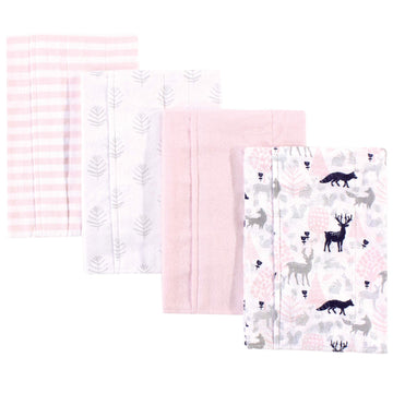 Hudson Baby Unisex Baby Cotton Flannel Burp Cloths, Linocut Woodland Girl, One Size