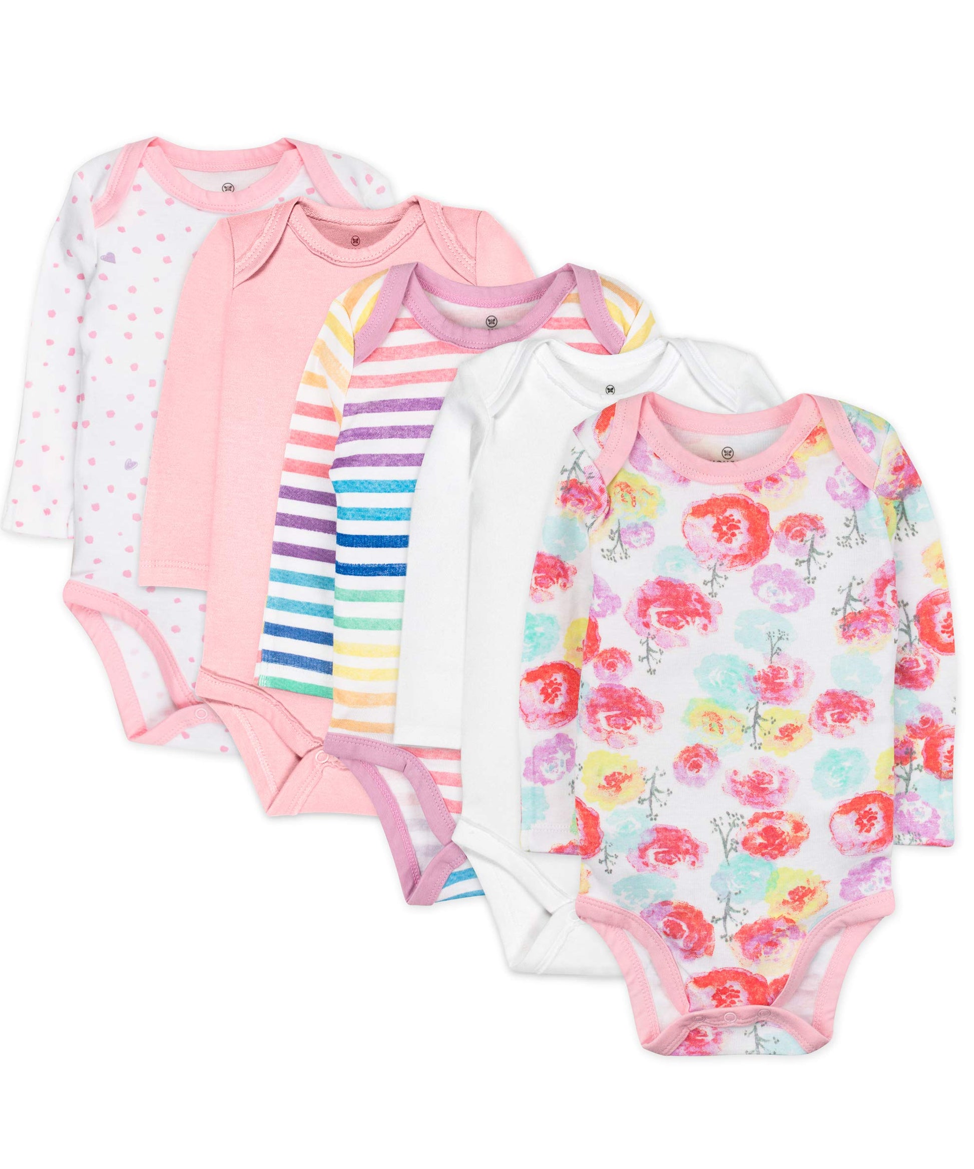 Honestbaby 5-Pack Organic Cotton Long Sleeve Bodysuits, Rose Blossom, 18 Months