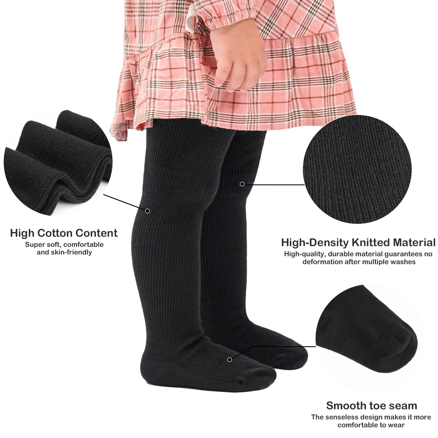 Stelle Toddler Girls Tights Baby Seamless Knit Thick Cotton Leggings Pantyhose(Infants/Kids/Childern)(Black,Xxs)