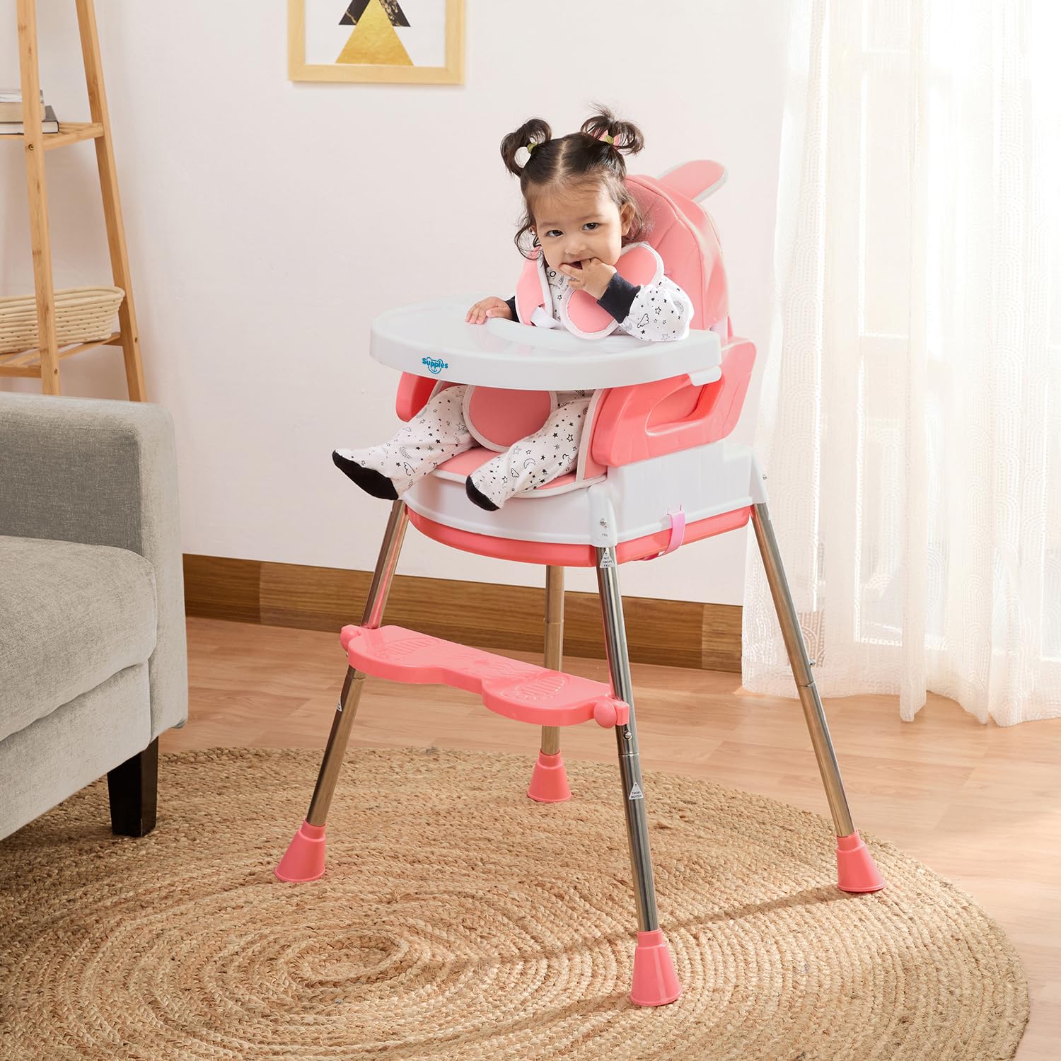 Amazon Brand - Supples 3-In-1 High Chair For Babies And Kids | Pink | Supports Up To 15 Kg Weight | Detachable & Portable | Safe