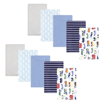 Hudson Baby Unisex Baby Cotton Flannel Burp Cloths, Colorful Transportation, One Size