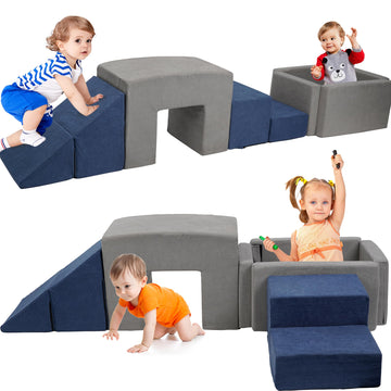 LFCREATOR Foam Kids Climbing Toy Indoor with Soft Fabric,7 PCS Climb and Crawl Activity Playset,Foam Climbing Toys for Toddlers 