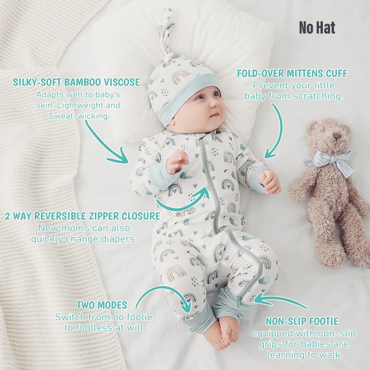 Opawo Viscose From Bamboo Onsies For Baby Girls' One-Piece Rompers With 2 Way Zipper Mittens Cuff Infant Footless Sleep 'N Play