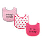 Luvable Friends Unisex Baby Cotton Drooler Bibs With Fiber Filling, Girl Mommy 3-Pack, One Size