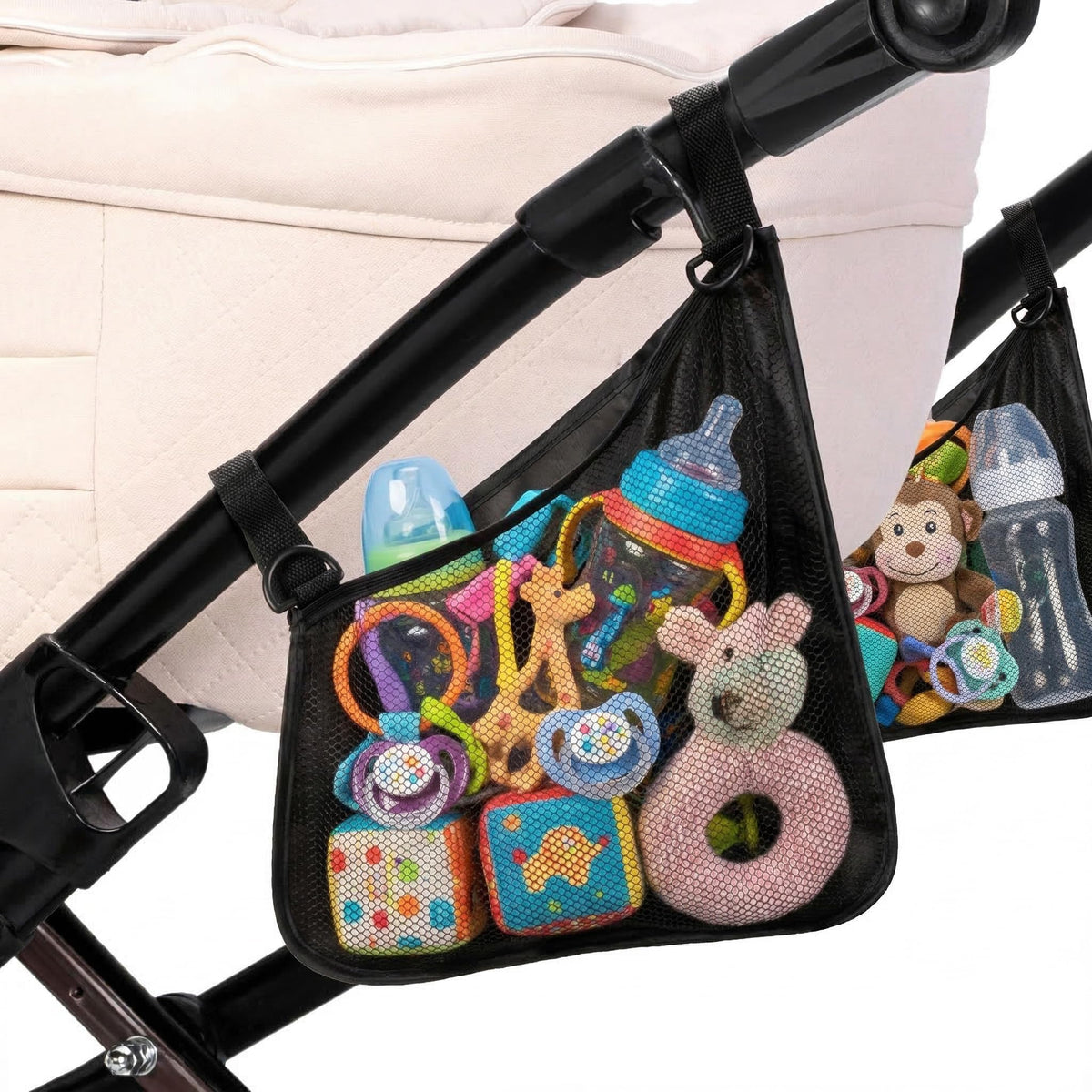 Elfzone Side Sling Stroller Storage Accessory  2 Pack Bike/Stroller Storage Bag, Hook & Loop Easy Attach  Mesh Design, NonSli