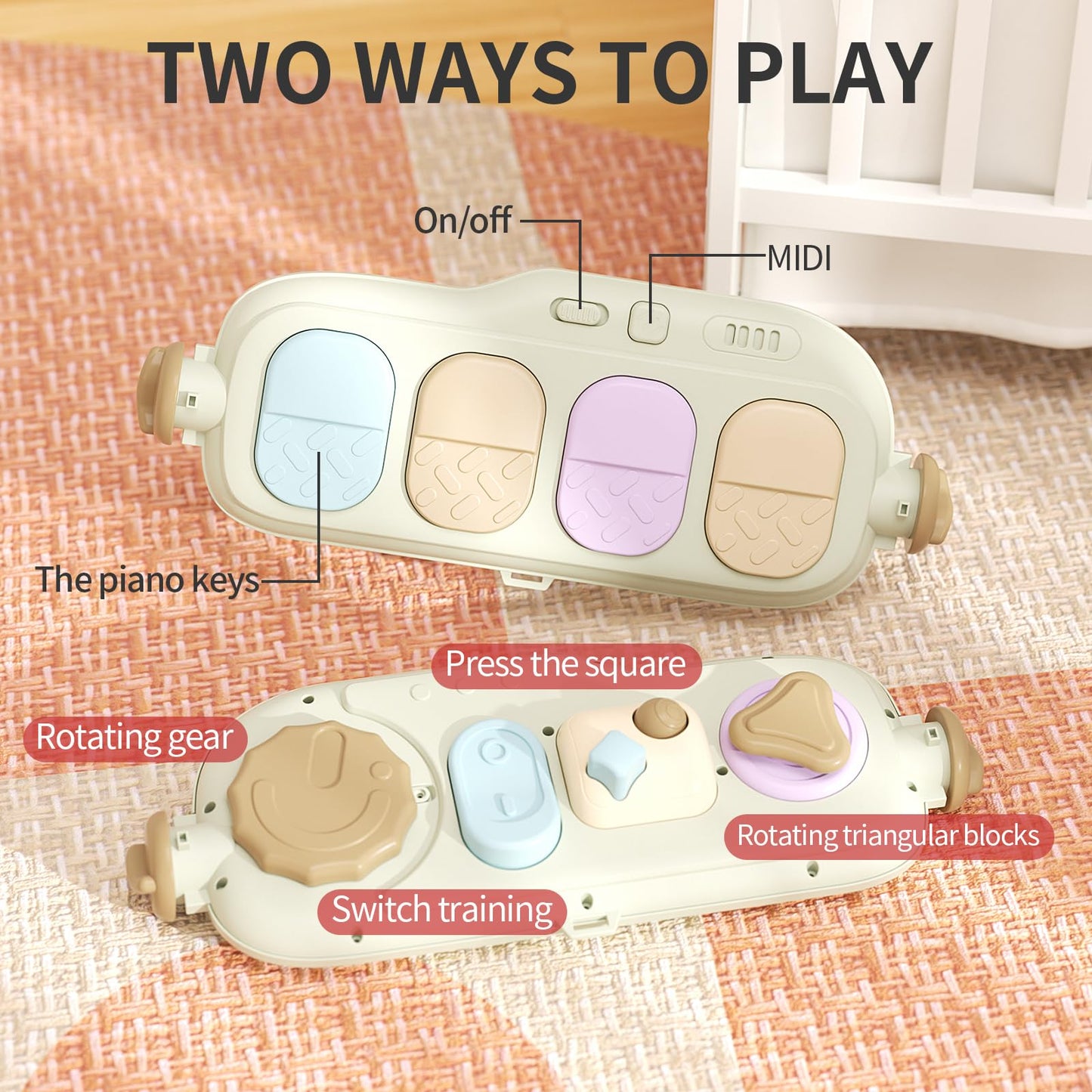Jovow 2 In 1 Baby Gym With Walker,Baby Play Mat With 4 Infant Learning Sensory,Double-Sided Multifunctional Removable Play Piano