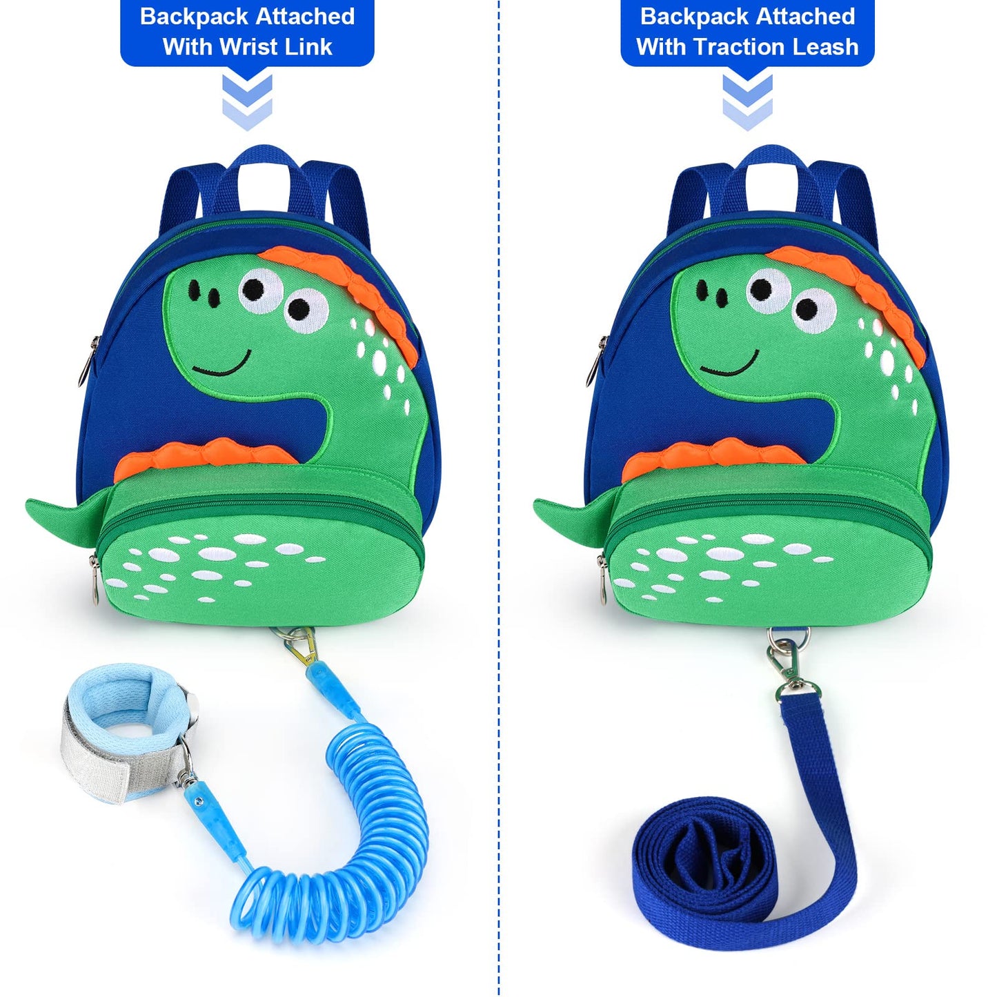 Accmor Toddler Harness Backpack Leash, Cute Dinosaur Backpacks With Anti Lost Wrist Link, Mini Child Leash Wristband Baby Protec