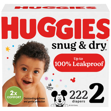 Huggies Size 2 Diapers, Snug & Dry Baby Diapers, Size 2 (12-18 Lbs), 222 Count (3 Packs Of 74), Packaging May Vary