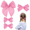 Fanmayhe 4 Pcs Pink Cotton Linen Hair Bows, Girls Bows for Hair, Toddler Hair Bows, Alligator Clips Knot Hair Bows for Girls, Li