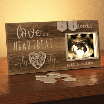 Led Illuminated Baby Sonogram Picture Frame - Countdown Weeks Feature, 4'X3' Ultrasound Photo For Pregnancy Announcements, Gen