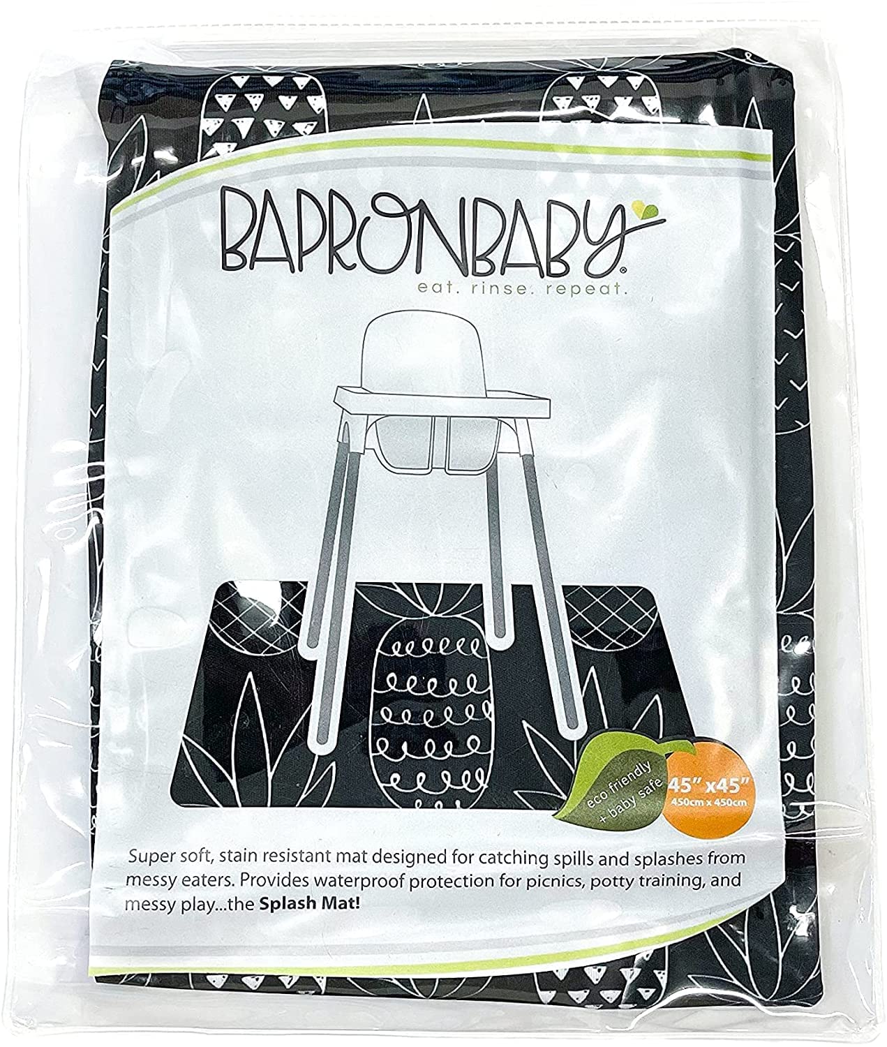 Bapronbaby Pineapple Monochrome Splash Mat - Waterproof Catch-All For Under High Chairs, Floors, Tables, Playtime Or Arts & Craf