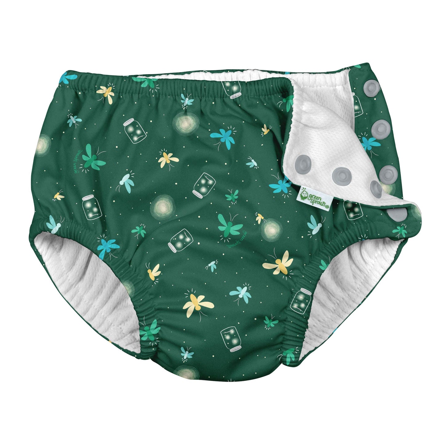 I Play Boys Reusable Absorbent Baby Swim Diapers Dark Green Fireflies 6 Months